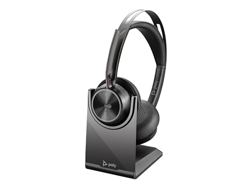 Poly - Voyager Focus 2 UC USB-A Headset with Stand (Plantronics) - Bluetooth Stereo Headset with Boom Mic - USB-A PC/Mac Compatible - Active Noise Canceling - Works with Teams (Certified), Zoom & more