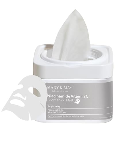 Mary&May Niacinamide Vitamin C Daily Mask - Quick Dispenser Type Korean Face Mask Sheet for Radiance Clear Skin - Dark Spot Correction and Luminous Skin - Hypoallergenic and Eco-Friendly, 30 Sheets