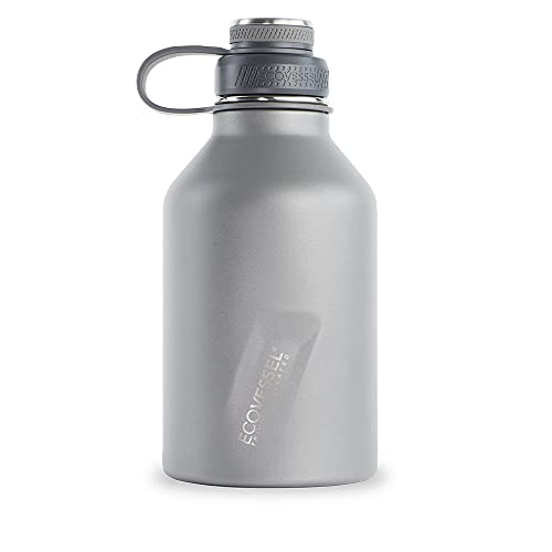 Ecovessel BOSS Stainless Steel Half Gallon Water Bottle with Dual Lid, Reusable Water Jug 64 oz with Wide Mouth Opening, Beer Growler (Slate Gray)