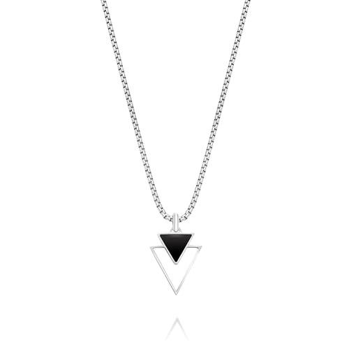 Galis Mens Necklace - Premium Stainless Steel for Men, Non Tarnish with Triangle Black Enamel Pendant, Chain Pendants, Stylish - Gifts for Him 24"