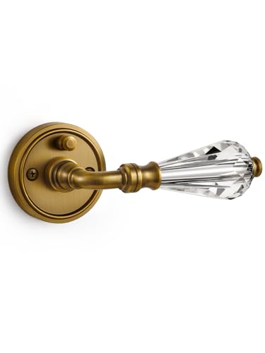 SORWDUERM 1 Pack Antique Brass Glass Door Lever Privacy Crystal Door Levers Door Lever Interior Door Handle for Bedroom and Bathroom,Zinc Alloy