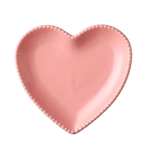 Cabilock Pink Heart-Shaped Ceramic Dessert Plate - 6.88 X 6.69 X 0.98 Inch Serving Tray for Fruits, Salads, Snacks, and Breakfast, Microwave and Dishwasher Safe, Ideal for Home Use and Entertaining