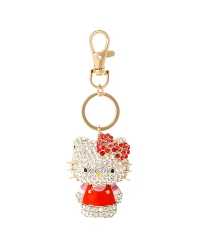 SALLY ROSE Sanrio Hello Kitty Keychain Official License, Red and White Pave Crystal Hello Kitty Charm Keychain with Lobster Clip