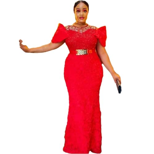 Women African Evening Dresses Ankara Elegant Sequin Gown Turkey Wedding Party Long Dress Red XXL