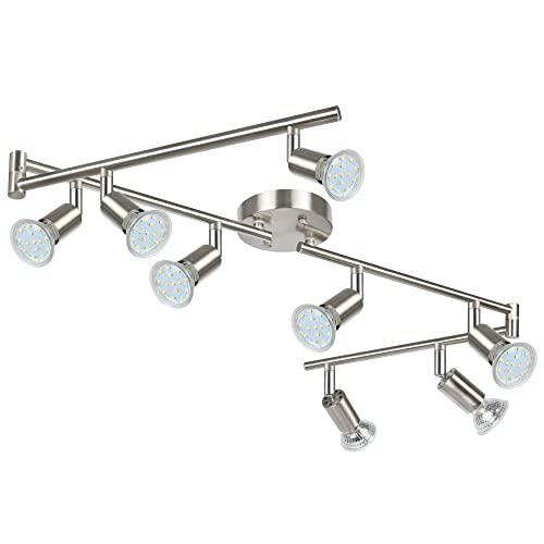 Unicozin LED Track Lighting Kit, Matt Nickel 8 Way Ceiling Spot Lighting, Flexibly Rotatable Light Head, Modern Track Light Included 8 x LED GU10 Bulb (4W, Daylight White, 400LM)