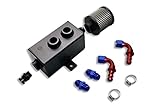 1L AN10 Aluminum Alloy Oil Catch Can Tank Kit w/Breather Filter Drain Tap Baffled Black 1L_OT_BK_KIT