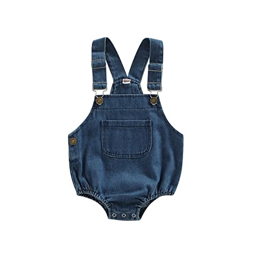 BULINGNA Infant Baby Boy Girl Denim Romper Sleeveless Straps Button Jeans Jumpsuit Unisex Baby Jeans Overalls Summer Clothes (Blue, 6-12 Months)