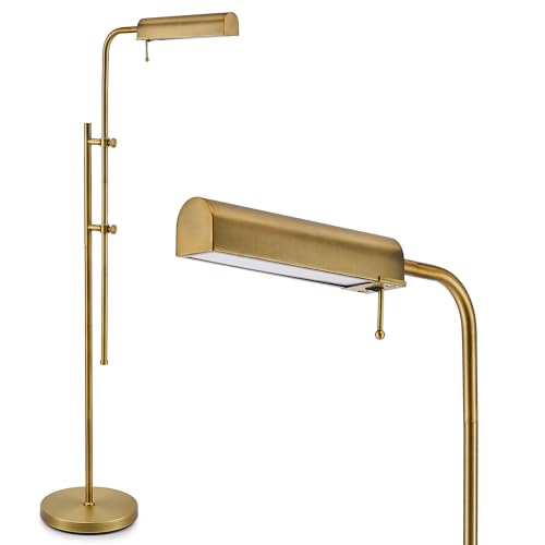 VONLUCE Dimmable LED Floor Lamp, 62.5" Industrial Floor Lamp for Living Room with Adjustable Height Swing Arm Head 3 Color Temperatures, Standing Reading Lamp for Bedroom Office, Antique Brass