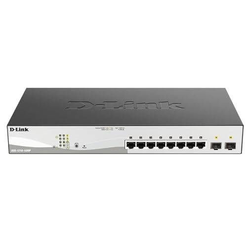 D-Link 10-Port Gigabit Smart Managed PoE+ Switch | 8 PoE+ Ports (130W) + 2 SFP Ports | L2+ | VLANs | Web Managed | Surveillance Mode | Desktop or Rackmount | Fanless | NDAA Compliant DGS-1210-10MP