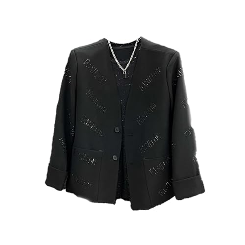 Mens Suit Jacket Slim Fit Blazer for Men Korean Style Casual Loose Collarless Long Sleeves Coats-Black-Medium