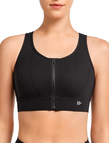 Yvette Front Closure Sports Bras for Women High Support Large Bust Supportive Sports Bra High Impact for Running,Black,2XL+