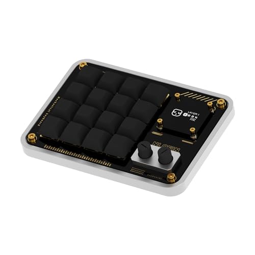 NLOFIN Double Knob Custom Macro Pad Programmable Designer Mini Keyboard 16 Keys with Screen (Silver,KB16)