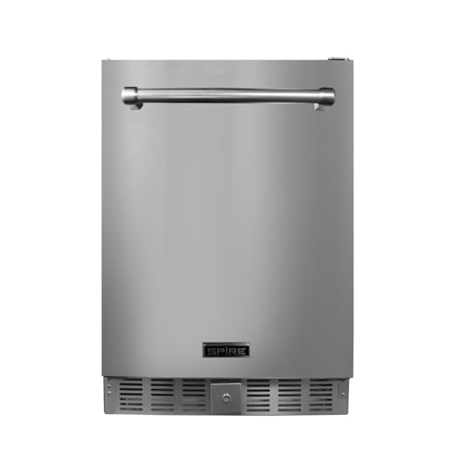 SPIRE Premium Stainless Steel 5.1 Cu.Ft. Compact Refrigerator, Temperature Control 0 to 10°C, 4 Shelves, and Reversible Door - 34"H x 24"W x 24"D Mini Fridge for Outdoor, Kitchen, and More - 850-0009