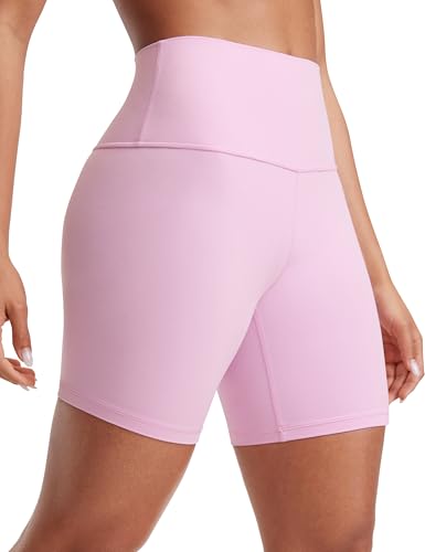 CRZ YOGA Womens ButterLuxe Biker Shorts 6 Inches - High Waisted Workout Running Volleyball Spandex Yoga Vita Pink Large