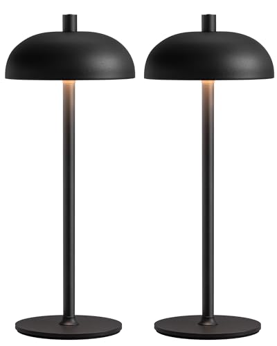 NEWSEE Cordless LED 12" Small Table Lamps Set of 2, Modern Portable Desk Lamp, 3 Color Dimming Rechargeable Battery Lights for Bedroom, Outdoor, Restaurant, Bedside, Baby Night Light, Gifts (Black)