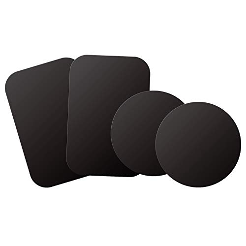 Mount Metal Plate with Adhesive for Magnetic Cradle-Less Mount by WixGear - X4 Pack 2 Rectangle and 2 Round (Compatible with Magnetic mounts) (Black)