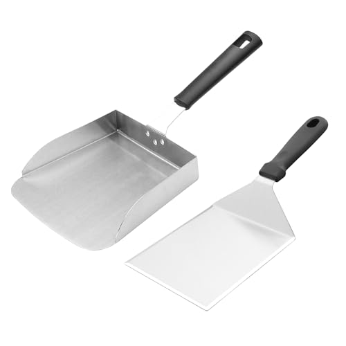 Generic Large Griddle Scoop and Wide Smash Burger Spatula. Stainless Steel Griddle Food Mover. BBQ Grill Food Shovel for Fried Food, Stir Fry, Hibachi Tools, Silver