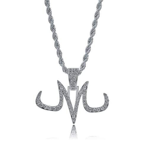 KMASAL Jewelry Hip Hop Iced Out Bling Magic Logo M Personality Pendant 18K Gold Plated Chain Necklace for Men Women (Silver with 18inch Rope Chain)