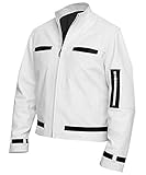 Mens KOF Fighters Kyo Kusanagi King Cosplay White Biker Leather Jacket