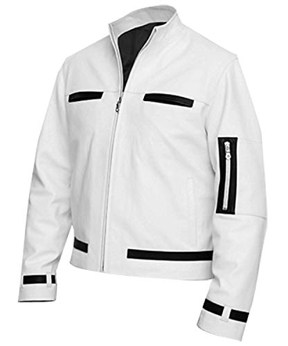 Mens KOF Fighters Kyo Kusanagi King Cosplay White Biker Leather Jacket