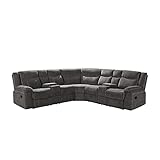 Manual Reclining Sectional Sofa with Streamlined Recline Seating, 2 Consoles with Cup Holders, 2 Recliners, Storage Included Sofa Couch for Living Room