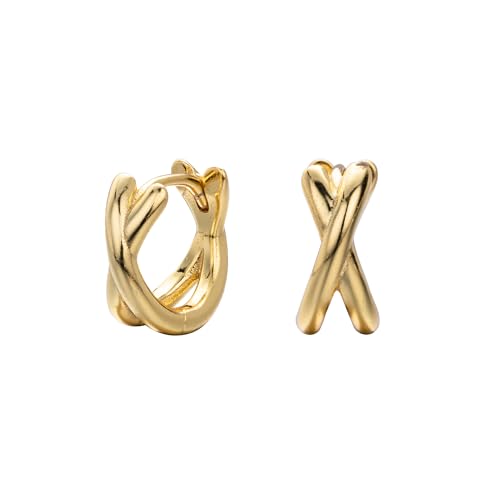 925 Sterling Silver Crossover Huggie Hoop Earrings, Sold as a Pair (Gold Plated)