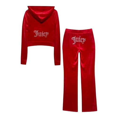 Juicy Couture Women's Bling Velour Tracksuit (US, Alpha, Medium, Regular, Regular, Coco Red)