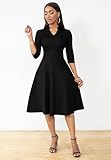 Nmoder Casual Dresses for Women Semi Formal Fit and Flare Dresses 3/4 Sleeve A-line Church Work Dresses with Pockets Black L