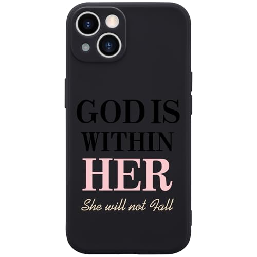 Wihytec Black Phone Case Cover for iPhone 15 God is Within Her Case Cover Liquid Silicone Soft Gel Rubber Matt Phone Cover with Microfiber Lining