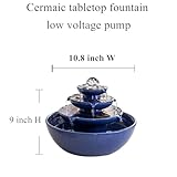 Indoor Tabletop Ceramic Fountain Water Feature Home Kitchen Office Decoration Modern Design Style (Blue)