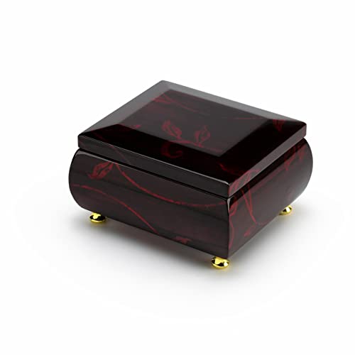 MusicBoxAttic - Burgundy Beveled Top Wooden Music Jewelry Box Musical Jewelry Box with Artistic Floral Motif - 18-Note Mechanical Movement - 5" L x 4.5" W x 2.5" H (Jack and Jill)