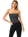 MixMatchy Women's Solid Casual Summer Side Shirring Scrunched Double Layered Tube Top 3PACK - Black/Charcoal/White S