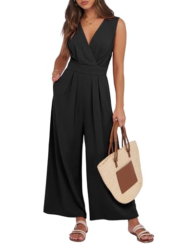 ANRABESS Women Jumpsuits Sleeveless V Neck Elegant Dressy Casual Backless One Piece Pants Romper 2025 Summer Outfits Black Large