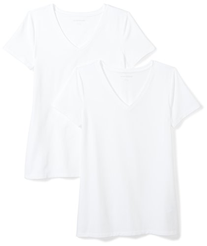 Amazon Essentials Women's Regular-Fit Short-Sleeve V-Neck T-Shirt, Pack of 2, White, X-Large