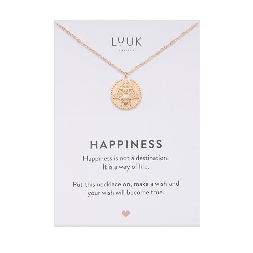 LUUK LIFESTYLE stainless steel necklace with bee pendant, 50cm adjustable chain length, simple design, gift idea for women, rose gold