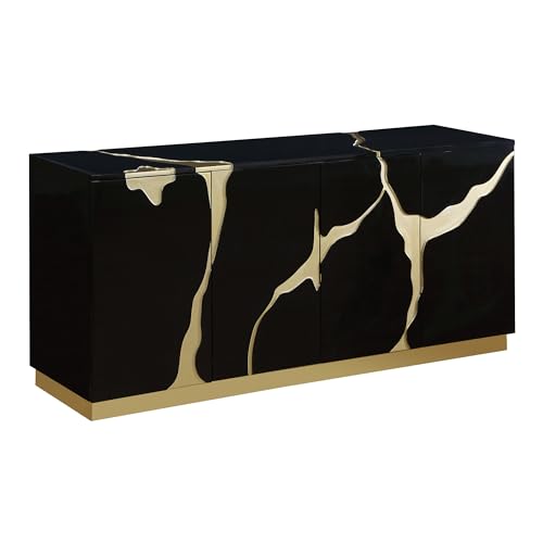 Best Master Furniture Taylor High Gloss Lacquer Sideboard/Buffet with Gold Trim, Black