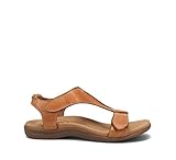 Taos The Show Premium Leather Women's Sandal - Experience Everyday Style, Comfort, Arch Support, Cooling Gel Padding and an Adjustable Fit for Exceptional Walking Comfort Caramel 8 (W) US