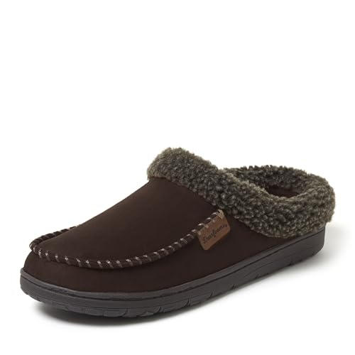 Dearfoams Men's Brendan Memory Foam Clog with Wide Widths Slipper, Coffee, 11-12