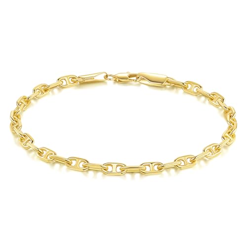 STREYANT 14K Gold Bracelets for Women Fine Gold Mariner Chain Bracelet for Women & Mens Bracelet Layering Womens Bracelets Jewelry Presents for Her Him (6.5'' 7'' 7.5'' 8'' 9'') (8in)