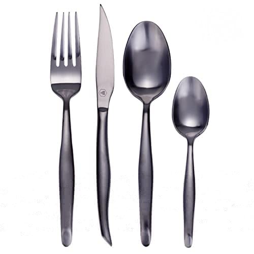 LAGUIOLE - LAGUIOLE Ménagère Cutlery Set, Coffee Spoons, Soup Forks, Knives Set of 4, Matte Black, 16 Pieces