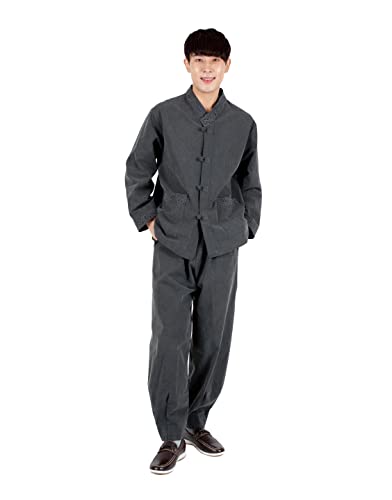 ILLANG Illang Unisex Hanbok Set, Korea Traditional Clothing, Casual Hanbok for Yoga and Meditation, Temple Clothes Black 20V XX-Large