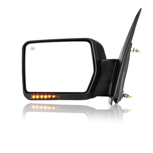 Perfit Zone Towing Mirrors Fit 07-14 F150 Pickup Truck, POWER HEATED With AMBER SIGNAL BLACK Mirror LEFT Driver Side Replacement