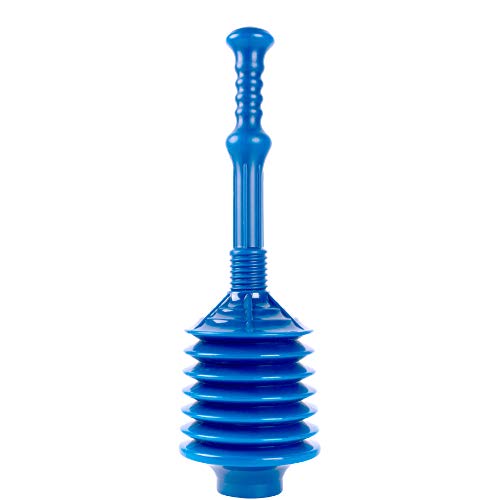 JS Jackson Supplies Professional Bellows Accordion Toilet Plunger, High Pressure Thrust Removes Heavy Duty Clogs from Clogged Bathroom Toilets, All Purpose Power Plungers for Bathrooms, Cobalt