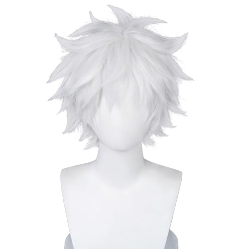 COSPLAZA Cosplay Wig Short Silver White Fluffy male anime show Halloween party Hair Wigs