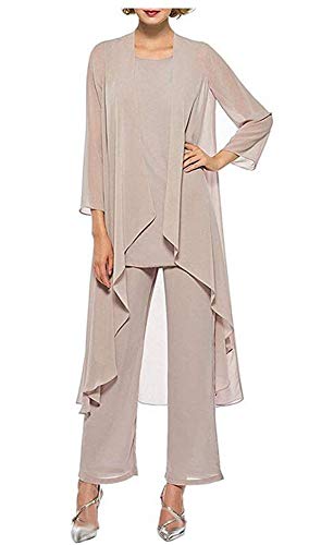 Women's Chiffon Pants Suits 3 Pieces Mother of The Bride Wedding Party Outfit Evening Dress Champagne