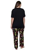 The Grinch Women Pajama Set Christmas Minky Plush Pants T-shirt (Black, Large)