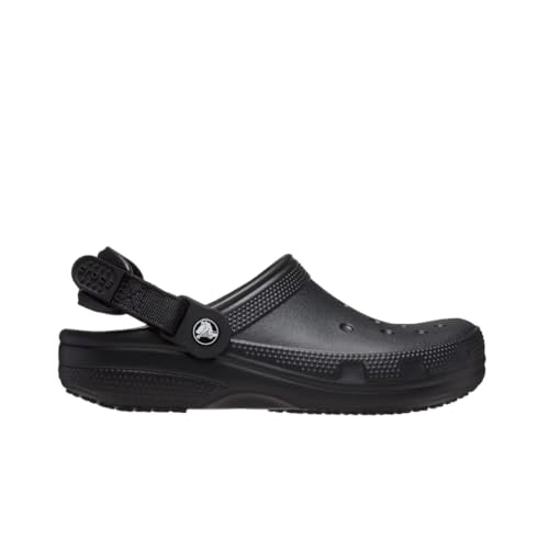 Crocs Unisex-Adult Classic Work Clogs, Adjustable Slip Resistant Work Shoes with Hole-Free Construction, Black, 8 Women/6 Men