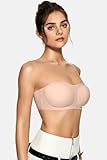 Vertvie Women's Wireless Strapless Bra Seamless Padded Bandeau Bra Non-Slip Silicone Tube Top Push Up Convertible Bralette (Skin Color,Small)