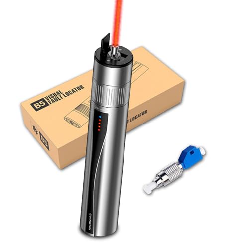 Visual Fault Locator, Rechargeable VFL Fiber Optic Red Light Cable Tester, Retractable Head fits SC FC ST Fiber Laser with LC Adapter VFL Tester Kit Red Light Pen 15mW