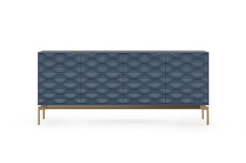 BDI Furniture Ripple - Four-Door Credenza - Ocean Frame - Brushed Brass Base